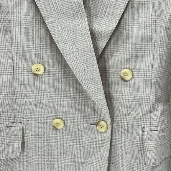 Escada Women's Silk/Cashmere Plaid Double Breasted Blazer - Cream/Tan - 34 - Picture 3 of 7